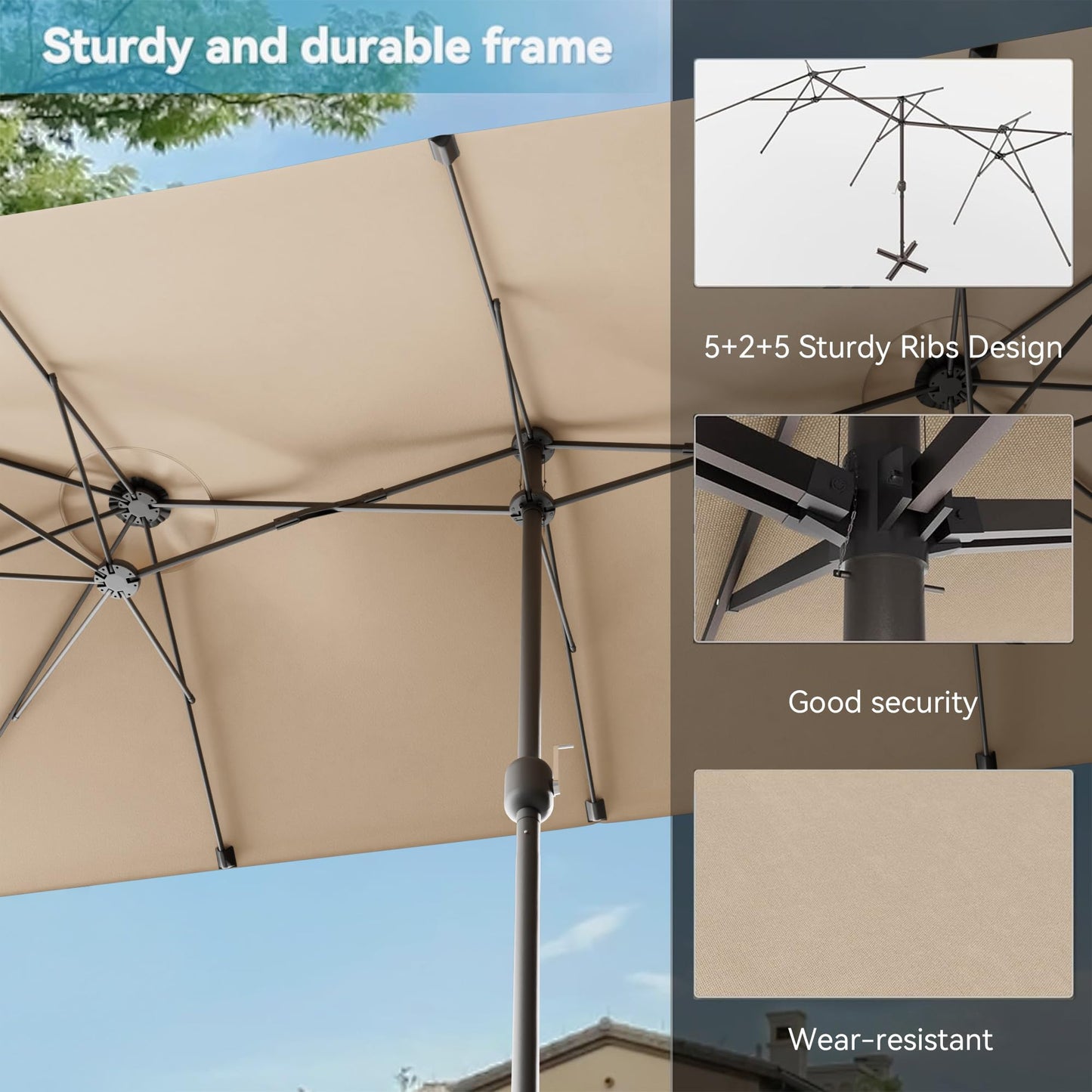 Gotland 8PCS Outdoor Patio Dining Set with 13.6ft Double-Sided Patio Umbrella, Patio Table and Chairs Metal Outdoor Patio Furniture Set, Dining Table Set with 2 Swivel Chairs