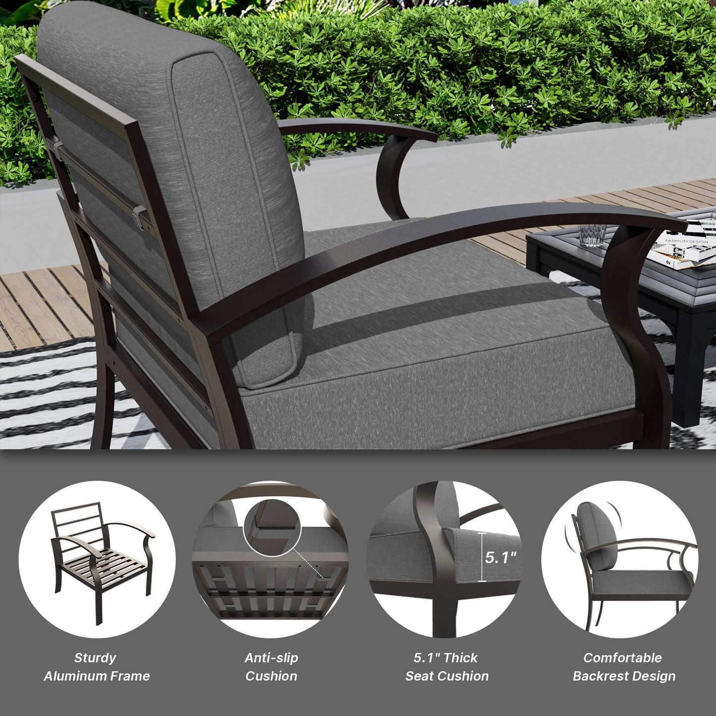 Gotland 8 Seats Outdoor Metal Patio Furniture Set with 55,000 BTU Gas Fire Pit Table w/Glass Wind Guard Patio Conversation Sectional Sofa Sets