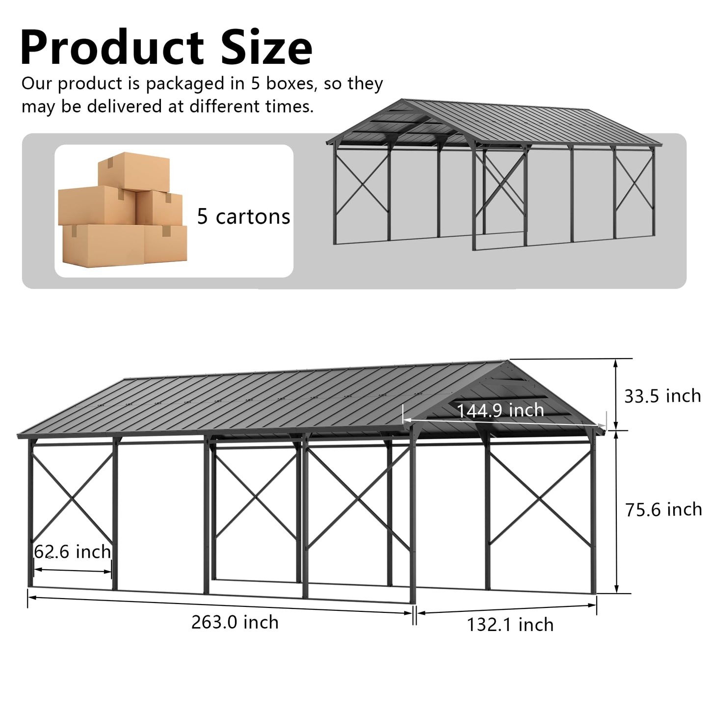 ALAULM 12X22FT Metal Carport Outdoor Carport Canopy Heavy Galvanized Garage Car Shelter with Enhanced Base and Roof, Duty Garage Shelter for Cars Boats Pickups Trucks
