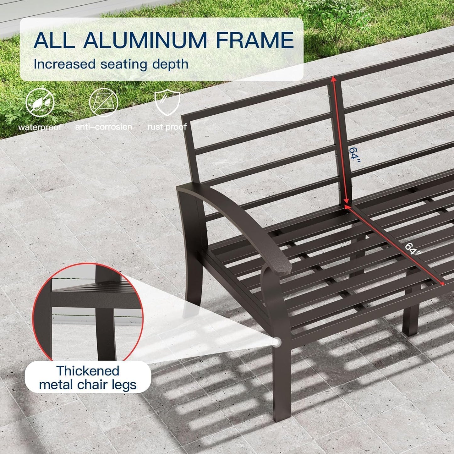 Gotland 7 Piece Aluminum Patio Furniture Set,Modern Metal Outdoor Patio Furniture w/5.1'' Thick Cushion,Swivel Chairs and Round Coffee Table,Patio Conversation Sets for Porch,Deck