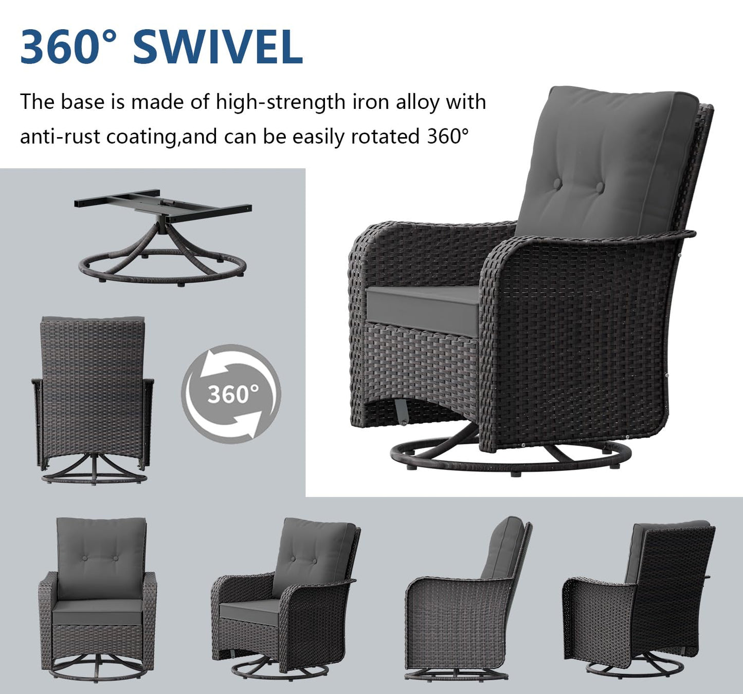 Gotland 3-Piece All-Weather Outdoor Patio Set, Wicker Swivel Chairs and Side Table, Durable Conversation Furniture for Backyard, Porch, Balcony, Deck