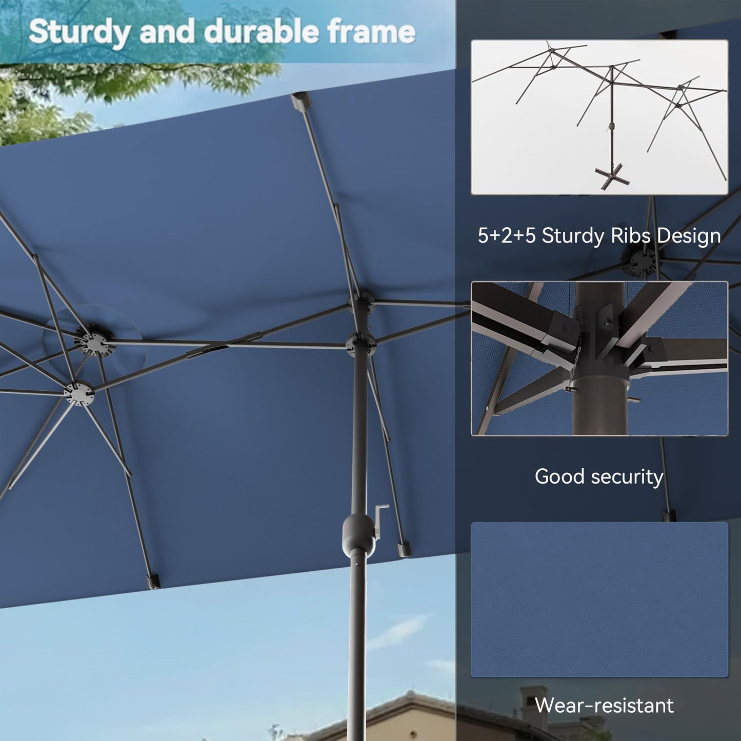 Gotland 8PCS Outdoor Patio Dining Set with 13.6ft Double-Sided Patio Umbrella, Patio Table and Chairs Metal Outdoor Patio Furniture Set, Dining Table Set with 2 Swivel Chairs