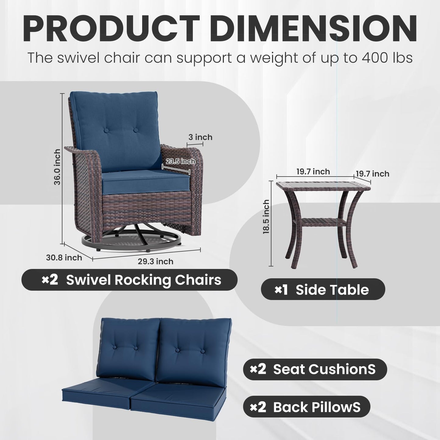 Wicker Swivel Rocker Patio Chairs Set of 4,Swivel Rocking Chairs with Thickened Cushions,All-Weather Patio Wicker Chairs for Garden,Deck,Backyard
