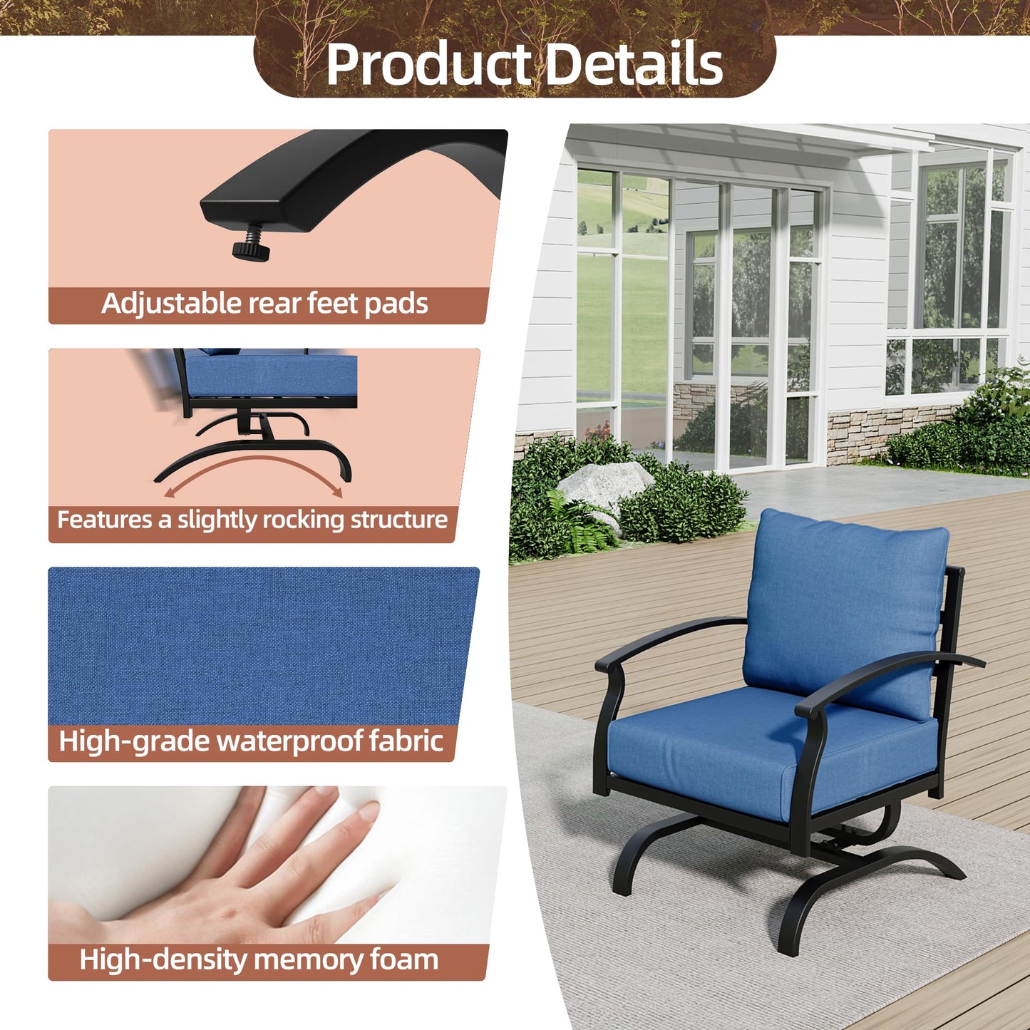 Gotland 2 Pieces Patio Furniture Set, Outdoor Metal Rocking Chair, Patio Bistro Set Rocker with Thickened Cushions for Porch Garden Deck