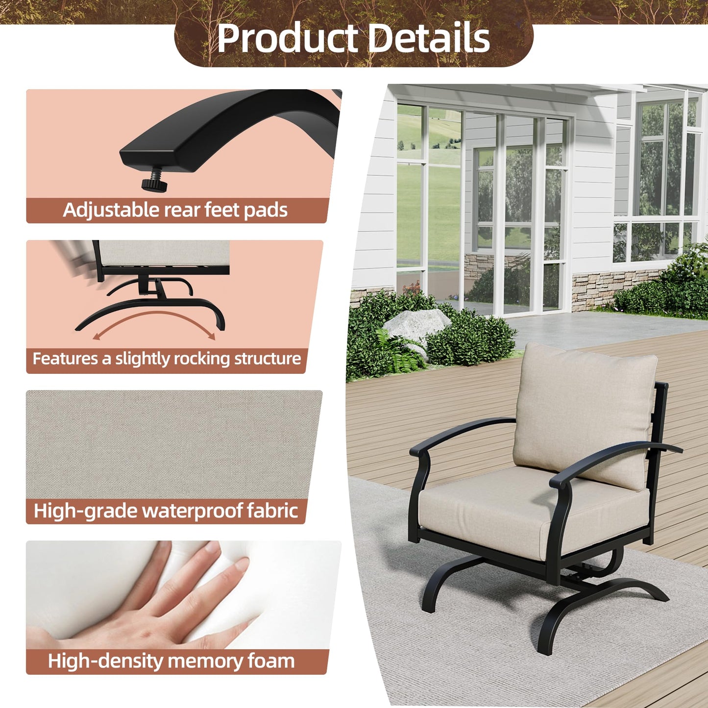 Gotland 2 Pieces Patio Furniture Set, Outdoor Metal Rocking Chair, Patio Bistro Set Rocker with Thickened Cushions for Porch Garden Deck