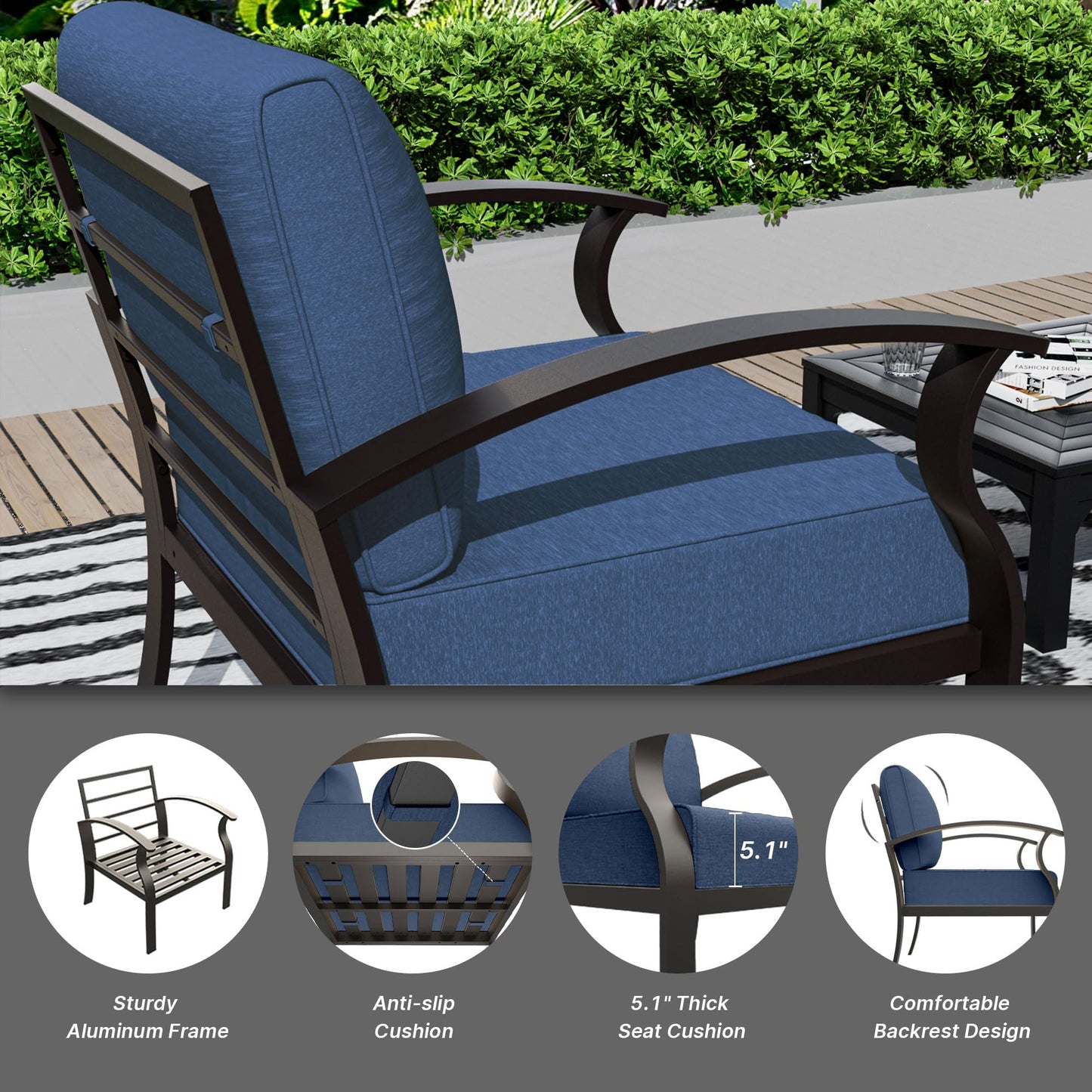 Gotland 8 Seats Outdoor Metal Patio Furniture Set with 55,000 BTU Gas Fire Pit Table w/Glass Wind Guard Patio Conversation Sectional Sofa Sets