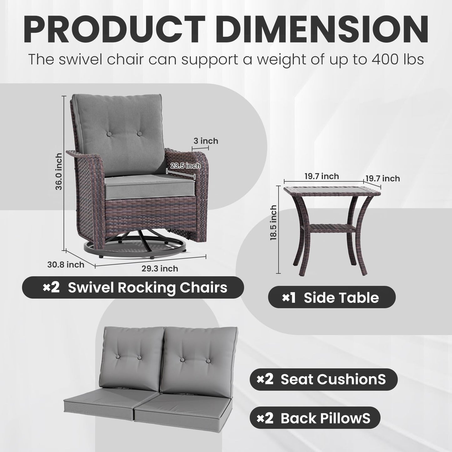 Wicker Swivel Rocker Patio Chairs Set of 4,Swivel Rocking Chairs with Thickened Cushions,All-Weather Patio Wicker Chairs for Garden,Deck,Backyard