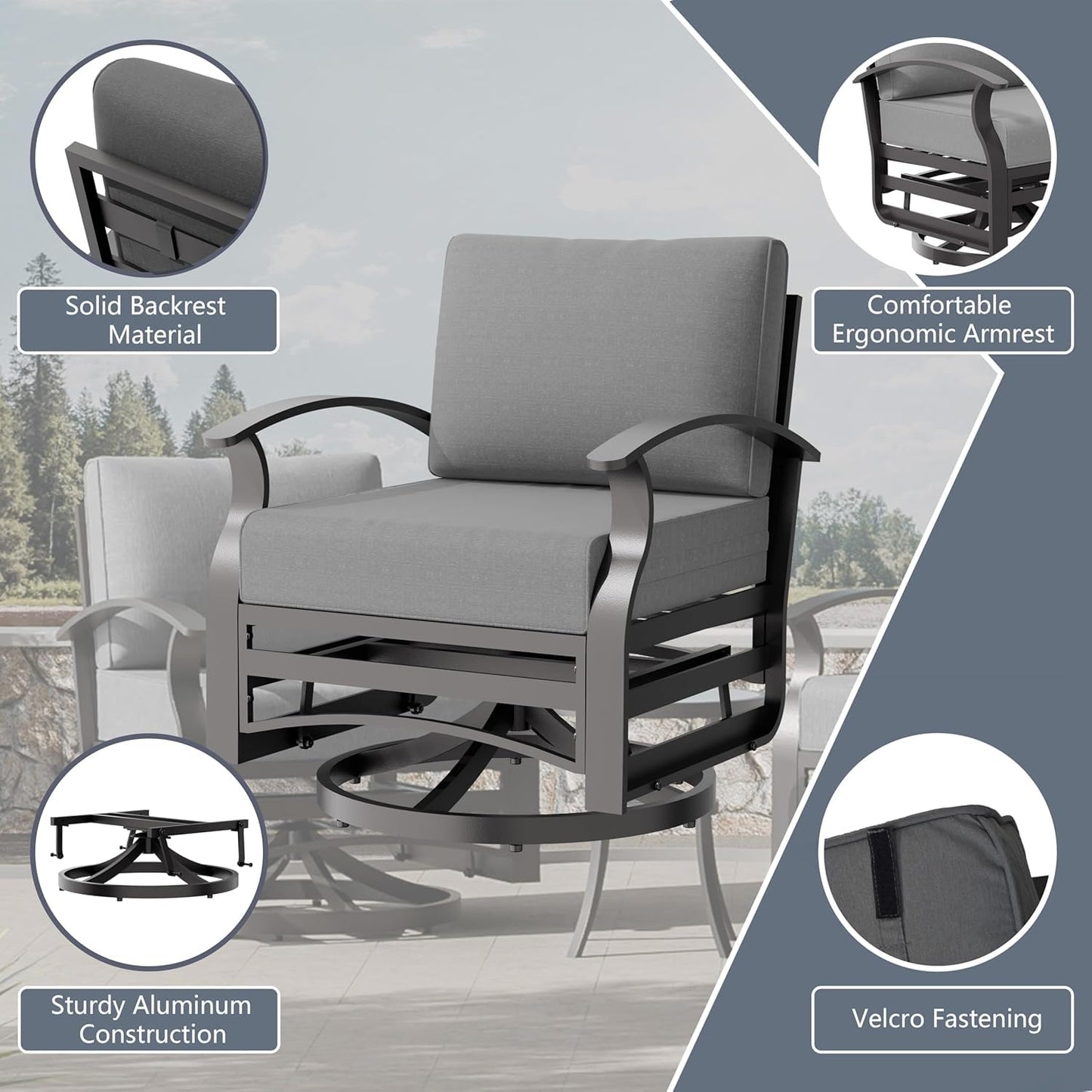 ALAULM 5 Pieces Aluminum Outdoor Patio Furniture Set, 4 Seats Patio Conversation Sets with 48" Round Propane Fire Pit Table,Metal Furniture Set with Thick Cushion
