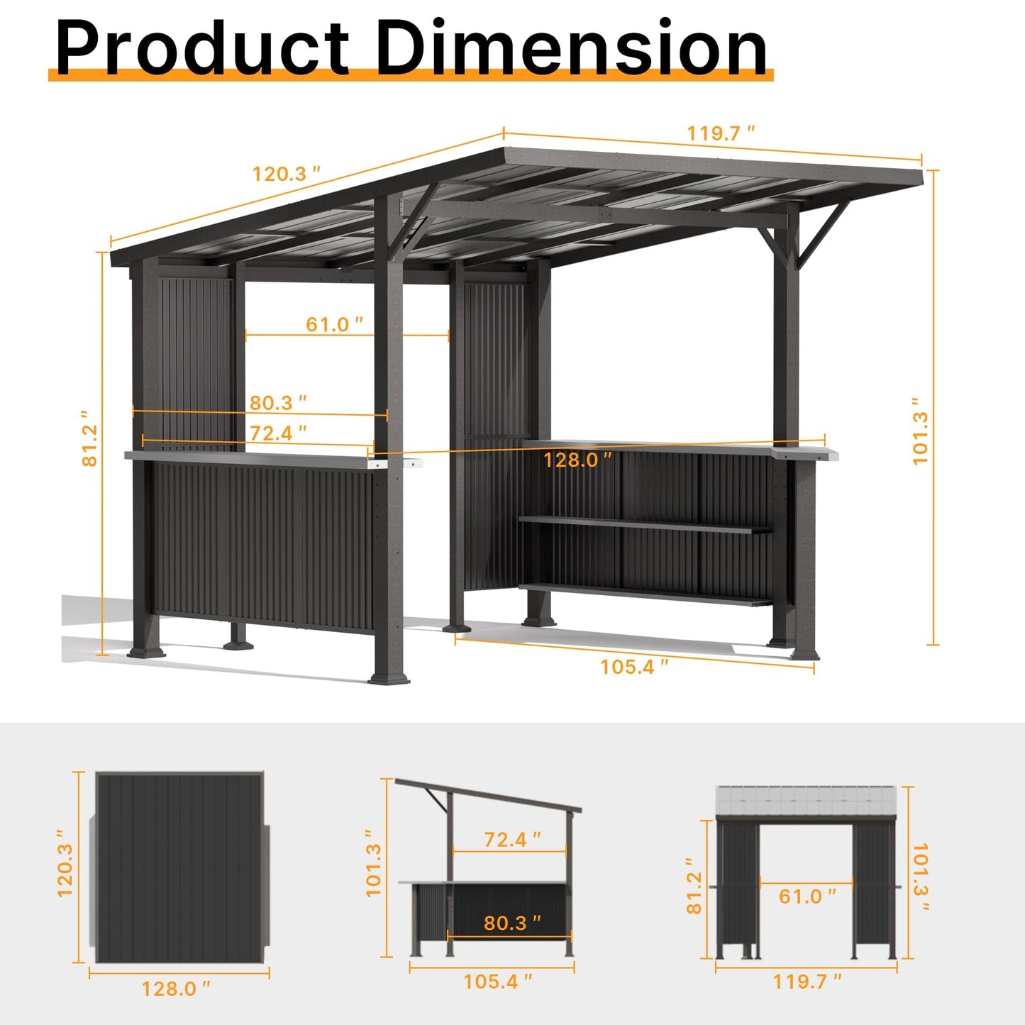 Gotland 10' x 10' Outdoor Hardtop Grill Gazebo, Steel BBQ Gazebo with Multi-Tier Shelves Permanent & Independent Countertop for Patio Backyard Lawn Garden (Dark)