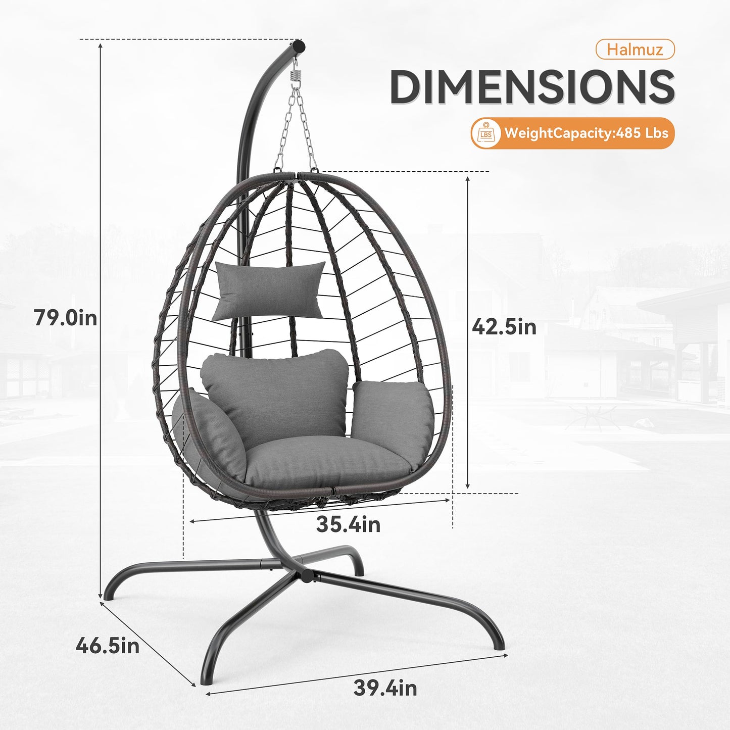 Gotland Outdoor Hanging Egg Chair with Stand,Patio Wicker Swing Egg Chair Hammock Chair with UV Resistant Cushion,All-Weather 485lbs Capacity for Bedroom,Balcony,Garden,Beige