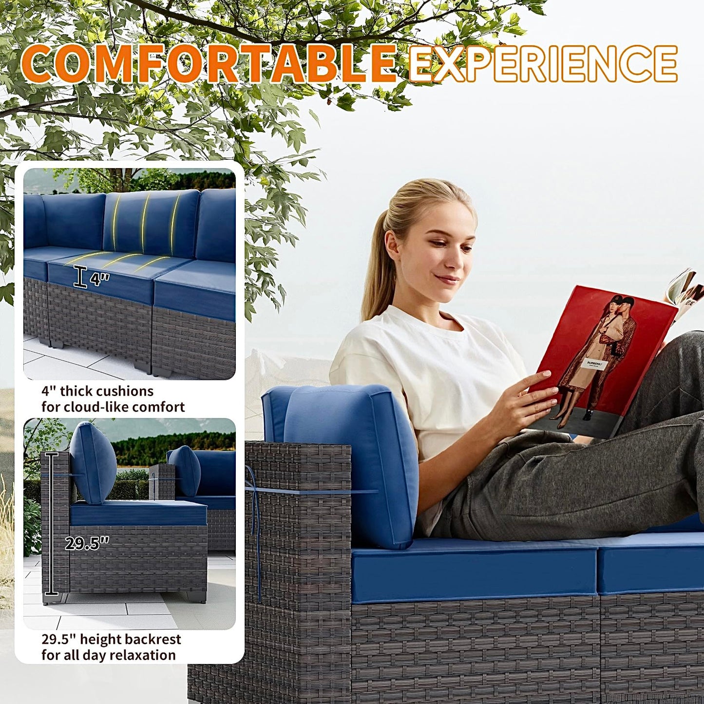 Gotland 8 Pieces Outdoor Patio Furniture Set with 43" Propane Fire Pit Table, PE Rattan Patio Conversation Set