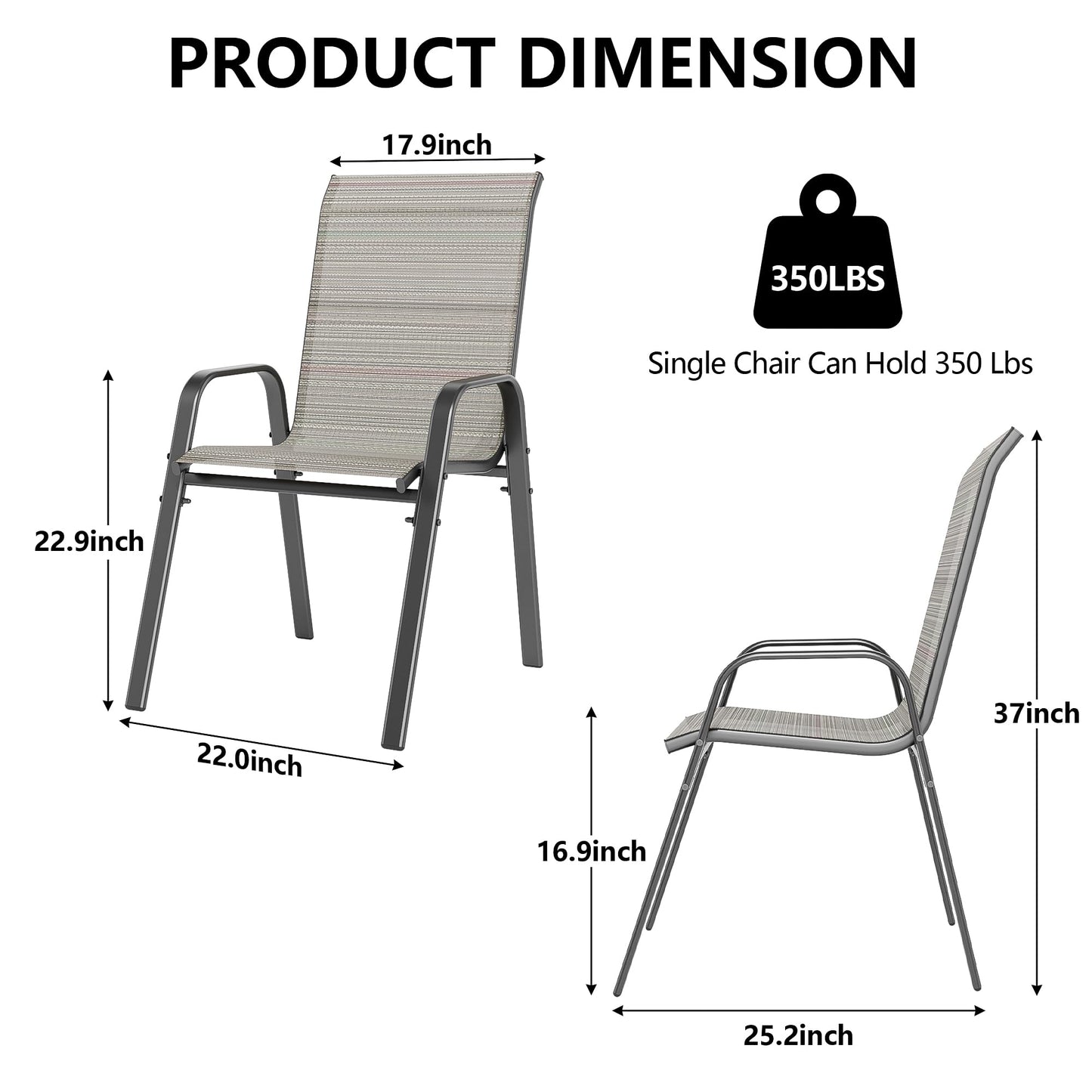 ALAULM Stackable Patio Chairs Set of 4, Outdoor Furniture Chairs with All Weather Breathable Textilene & Metal Frame, Outdoor Furniture Set for Lawn Garden Backyard