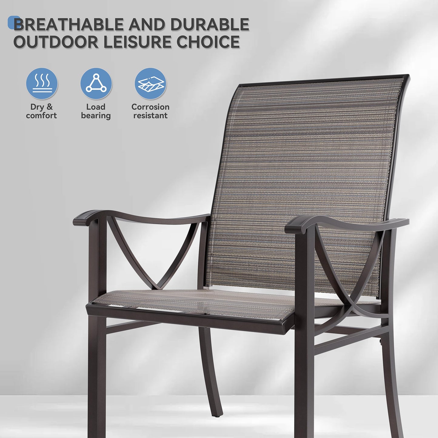 ALAULM 5 Piece Outdoor Conversation Sets, 4 Textilene Fabric Swivel Chairs with Metal Frame and w/48in Propane Round Fire Pit Table for Deck Garden Backyard Porch,Brown