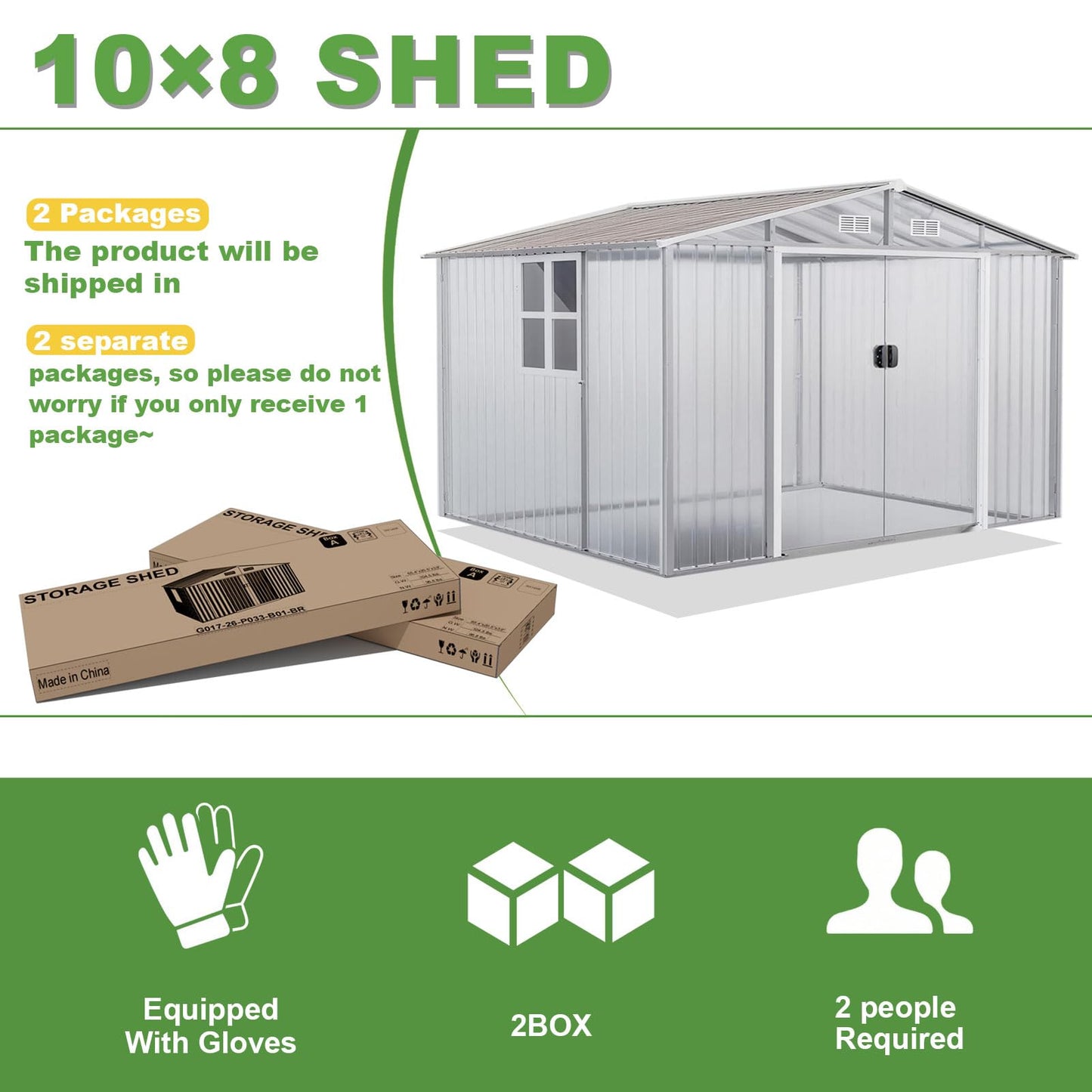 Gotland 10 x 8 FT Metal Tool Storage Shed - Waterproof Outdoor Shed with Lockable Sliding Door & Air Vents for Garden/Backyard