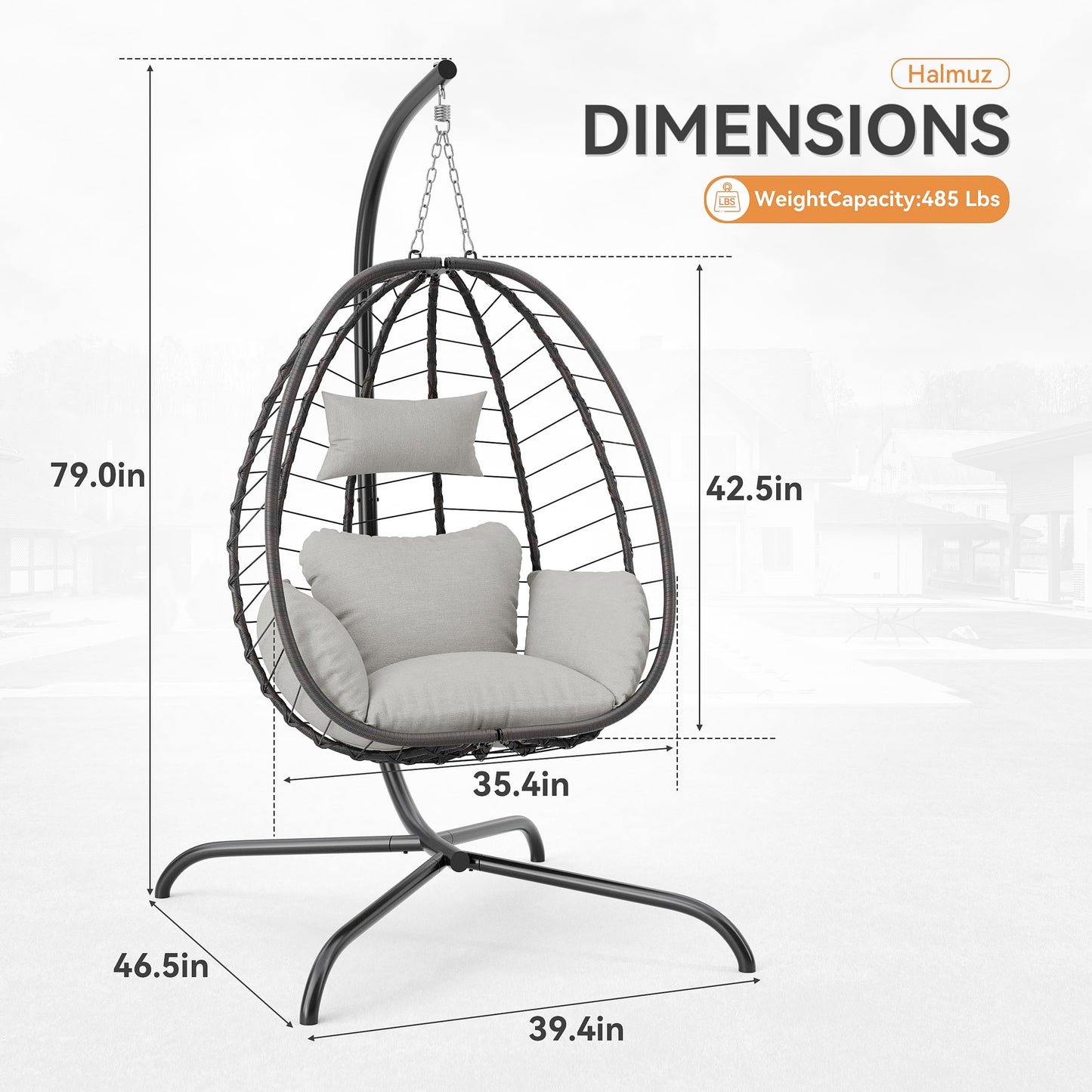 Gotland Outdoor Hanging Egg Chair with Stand,Patio Wicker Swing Egg Chair Hammock Chair with UV Resistant Cushion,All-Weather 485lbs Capacity for Bedroom,Balcony,Garden,Beige