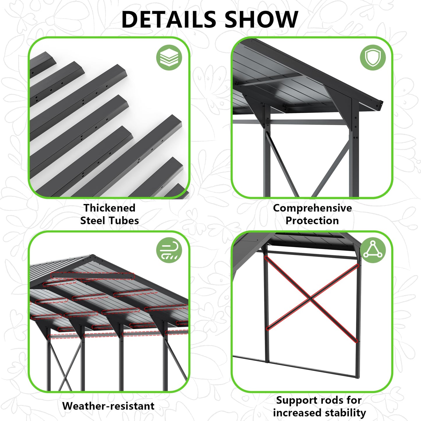 ALAULM 12X22FT Metal Carport Outdoor Carport Canopy Heavy Galvanized Garage Car Shelter with Enhanced Base and Roof, Duty Garage Shelter for Cars Boats Pickups Trucks