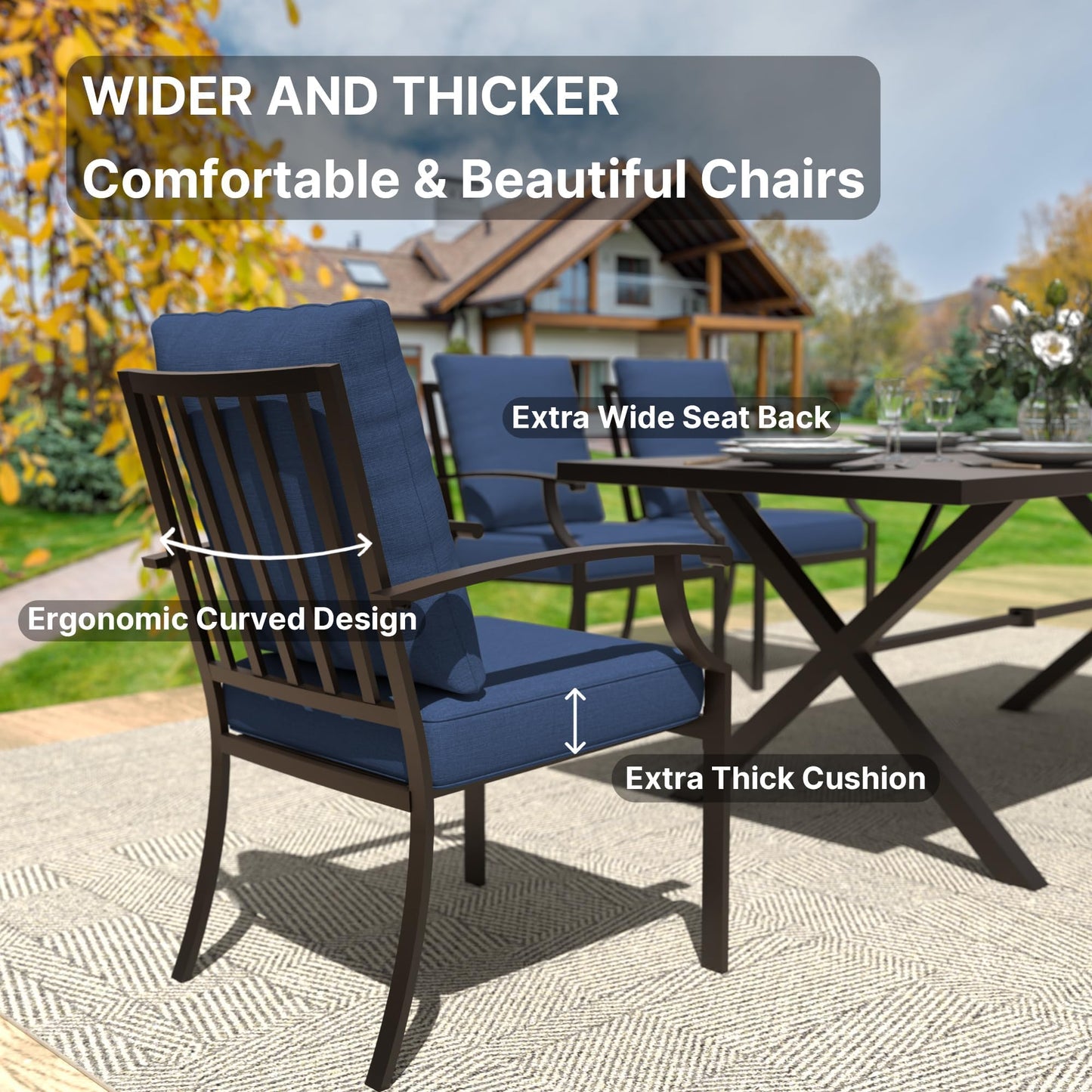 Gotland 9 Piece Outdoor Dining Set, Metal Outdoor Table,6 Single chairs and 2 Swivel Chairs , Patio Furniture Set with Waterproof Cushions, Patio Dining Sets for Backyard Deck ,Sand