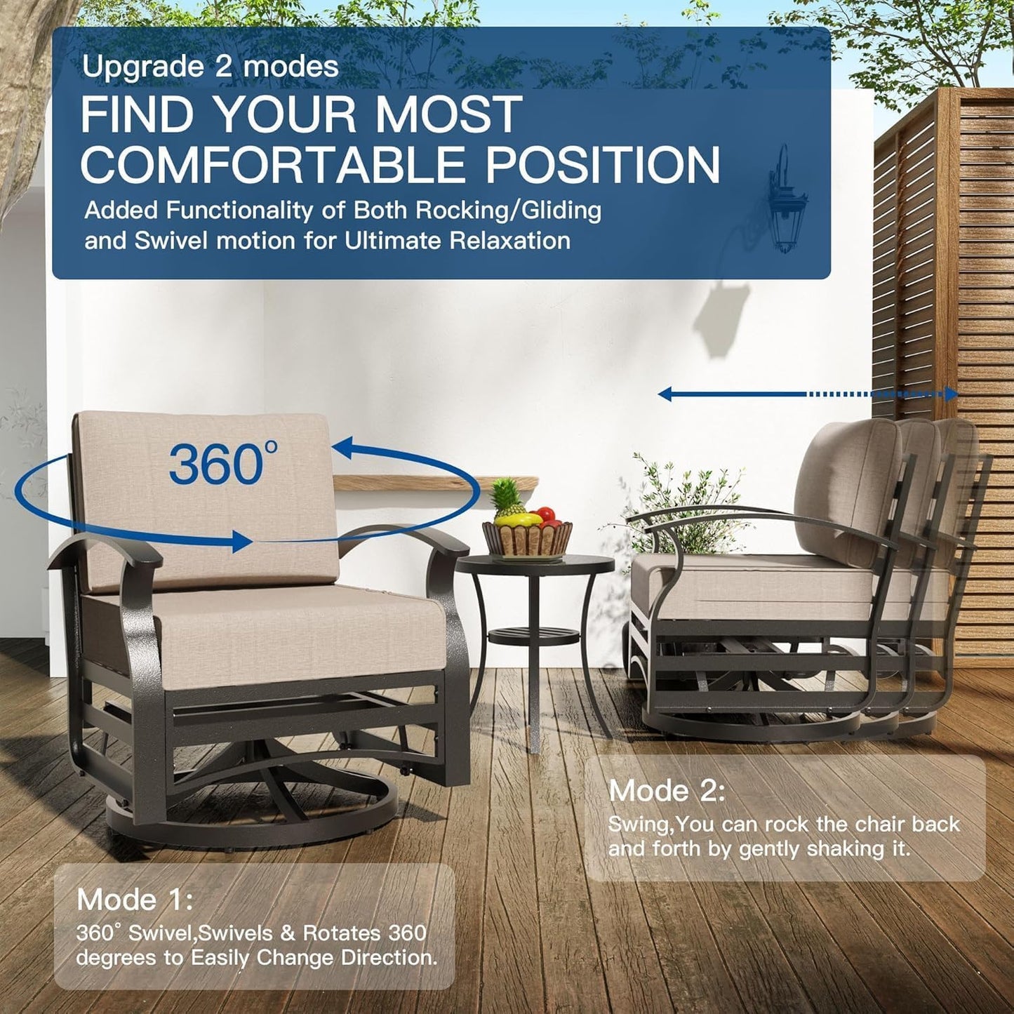 Gotland 7 Piece Aluminum Patio Furniture Set,Modern Metal Outdoor Patio Furniture w/5.1'' Thick Cushion,Swivel Chairs and Round Coffee Table,Patio Conversation Sets for Porch,Deck
