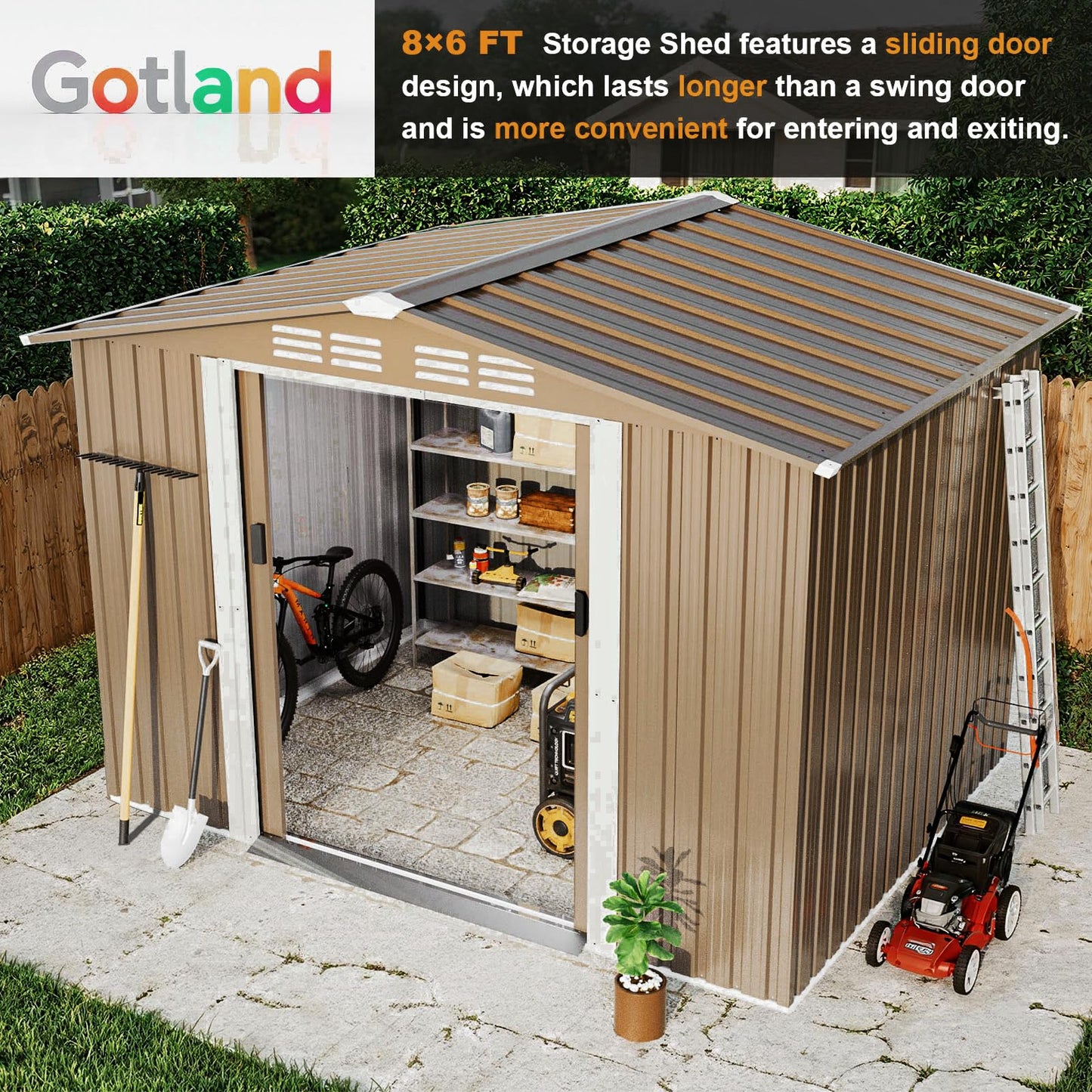 Gotland 8 x 6 FT Metal Tool Storage Shed - Waterproof Outdoor Shed with Lockable Sliding Door & Air Vents for Garden/Backyard
