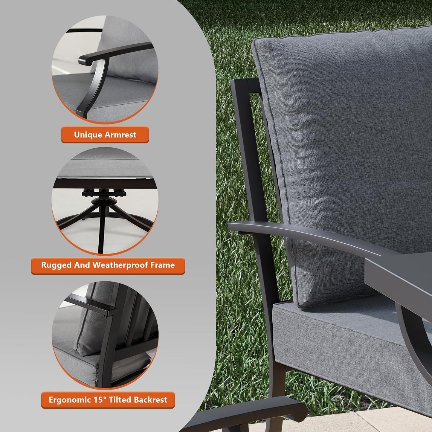 ALAULM 5PCS Metal Outdoor Patio Furniture Set with 48"/55000 BTU Round Propane Fire Pit Table,Patio Conversation Sets 4 Fixed Chairs No-Slip Cushions