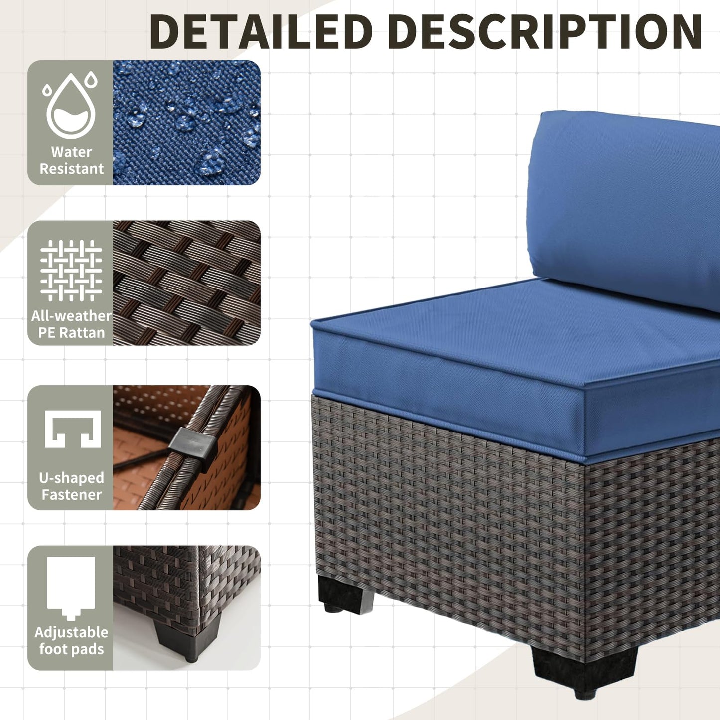 Gotland Outdoor Patio Furniture Sectional Conversation Set 12Pcs Rattan Wicker 10 Cushion Table
