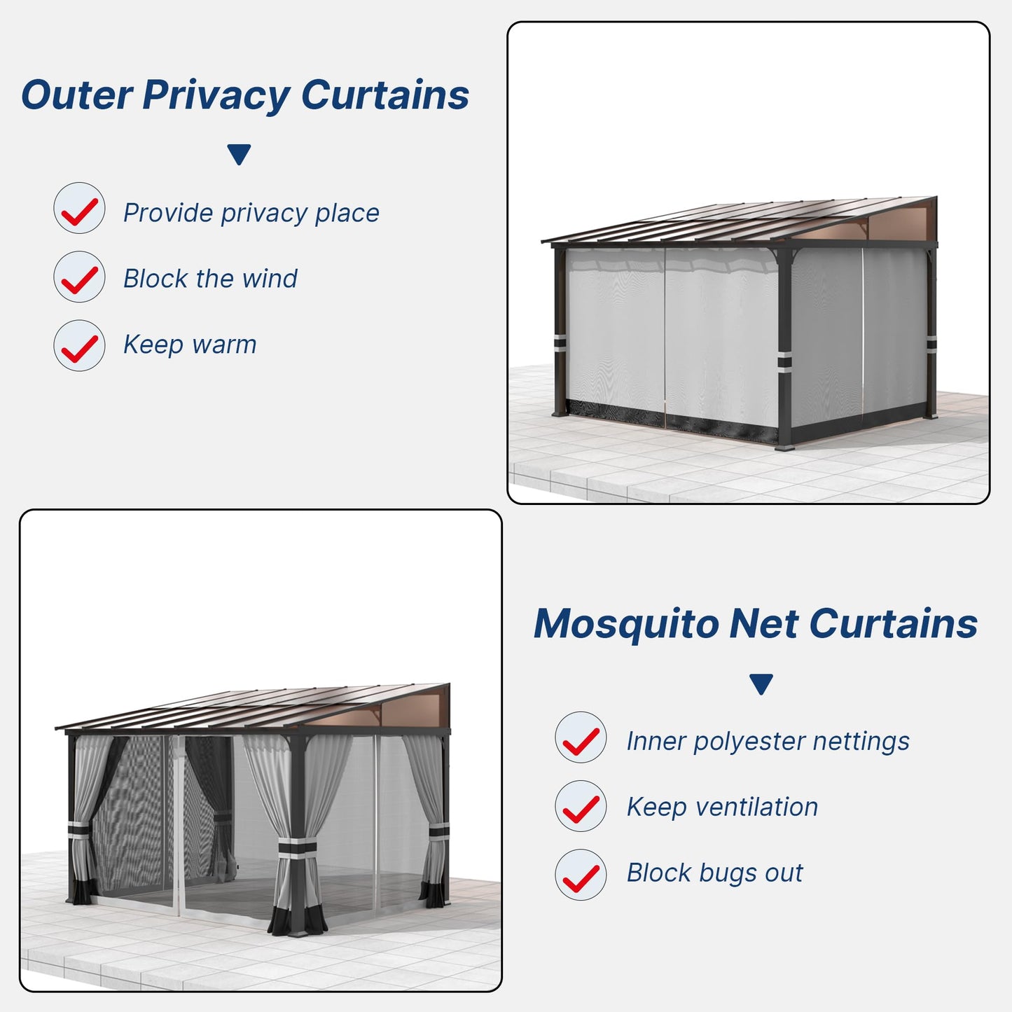 Gotland 10' × 12' Hardtop Gazebo for Patio,Wall-Mounted Lean to Gazebo Pergola with Sloping Roof and Durable Steel Frame,Large Heavy Duty Awnings for Decks,Backyard