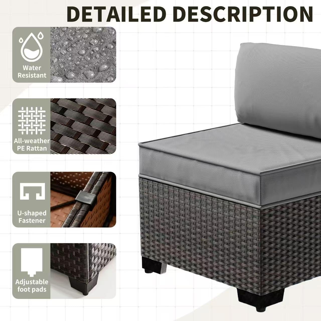 Gotland Outdoor Patio Furniture Set with 43" Propane Fire Pit Table, 7 Pieces Outdoor Furniture Patio Sectional Sofa Conversation Sets
