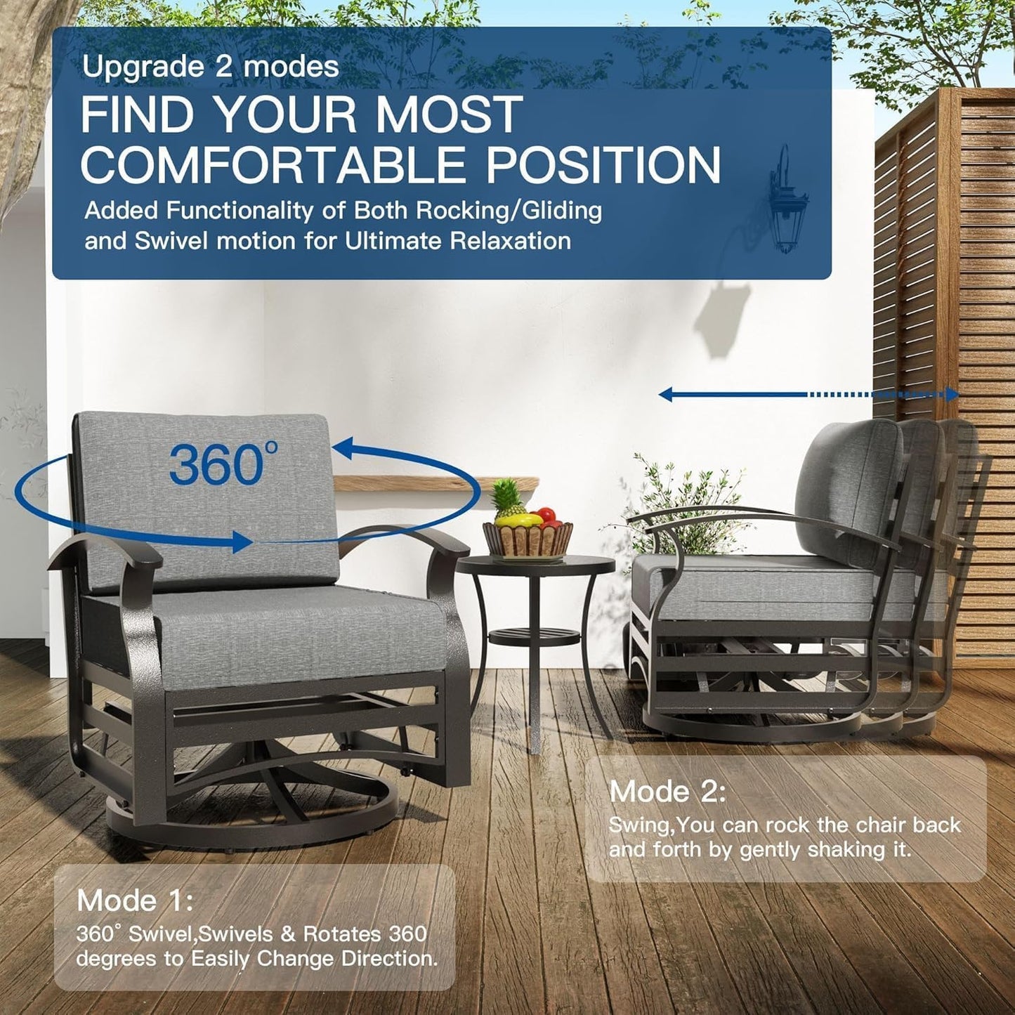 Gotland 10 PieceAluminum Patio Furniture Set,Modern Metal Outdoor Patio Furniture w/5.1'' Thick Cushion,Swivel Chairs and Rectangular Coffee Table,Patio Conversation Sets for Porch,Deck