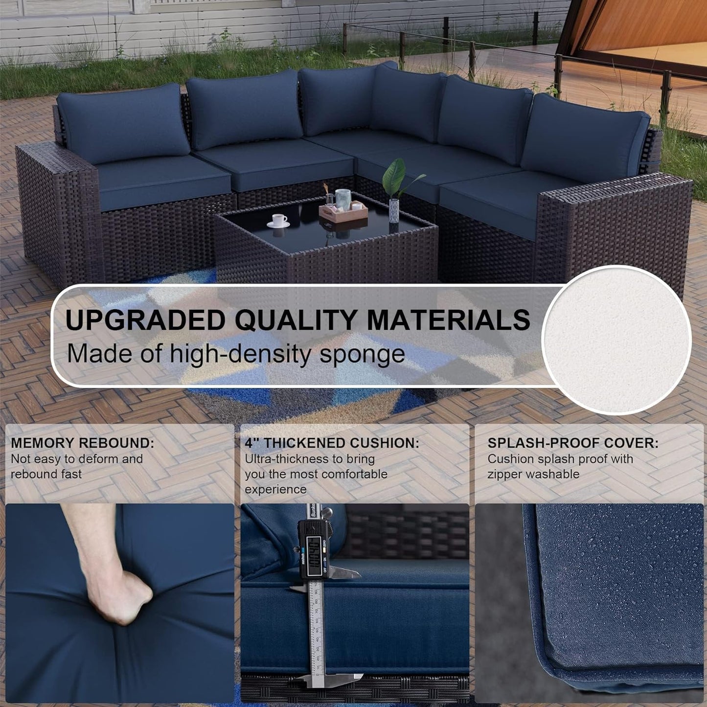Gotland 6 Pieces Outdoor Patio Furniture Set Rattan Wicker Conversation Set,Wide Armrest