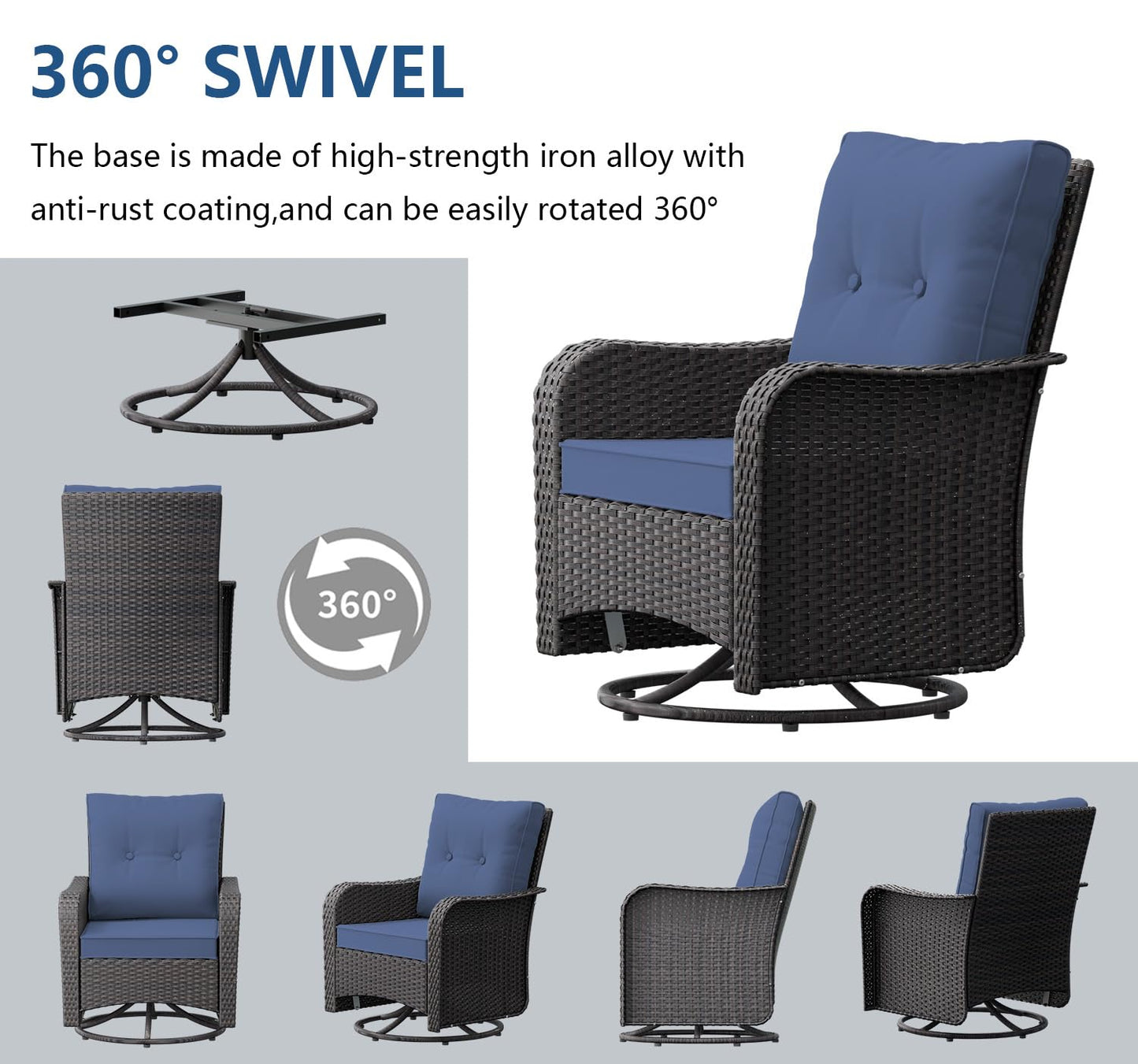 Gotland 3-Piece All-Weather Outdoor Patio Set, Wicker Swivel Chairs and Side Table, Durable Conversation Furniture for Backyard, Porch, Balcony, Deck