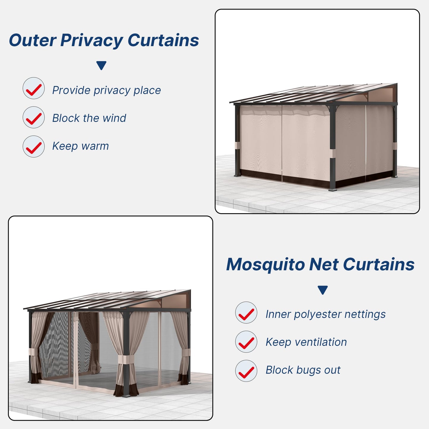 Gotland 10' × 24' Hardtop Gazebo for Patio,Wall-Mounted Lean to Gazebo Pergola with Sloping Roof and Durable Steel Frame,Large Heavy Duty Awnings for Decks,Backyard