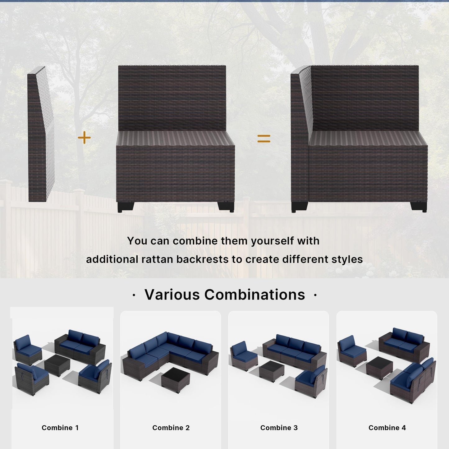 Gotland 10PCS Outdoor PE Rattan Wicker Patio Furniture Set with 43" Fire Pit Table & Swivel Rocking Chairs Set
