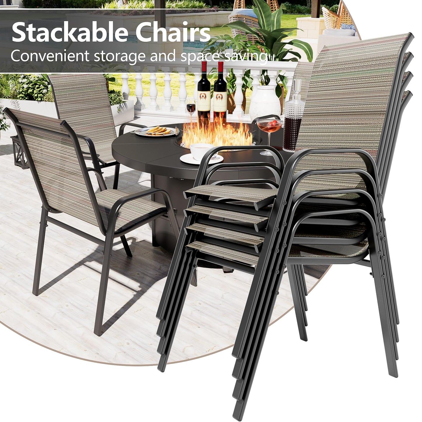 ALAULM Stackable Patio Chairs Set of 4, Outdoor Furniture Chairs with All Weather Breathable Textilene & Metal Frame, Outdoor Furniture Set for Lawn Garden Backyard