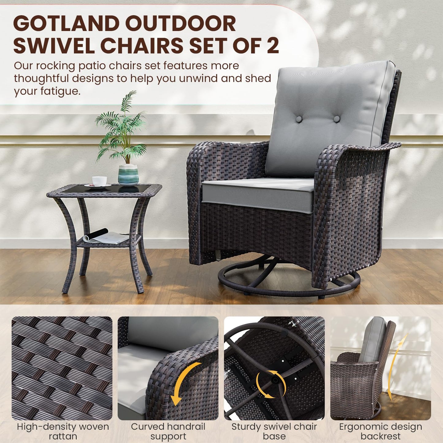 Wicker Swivel Rocker Patio Chairs Set of 4,Swivel Rocking Chairs with Thickened Cushions,All-Weather Patio Wicker Chairs for Garden,Deck,Backyard