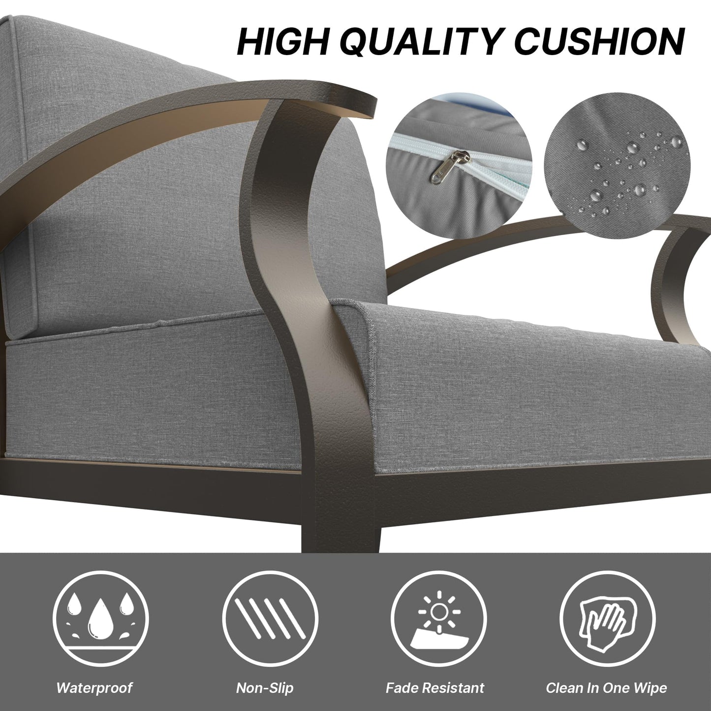 Gotland 5 Piece Aluminum Patio Furniture Set,Modern Metal Outdoor Patio Furniture w/5.1'' Thick Cushion and Rectangular Coffee Table,Patio Conversation Sets for Porch,Deck