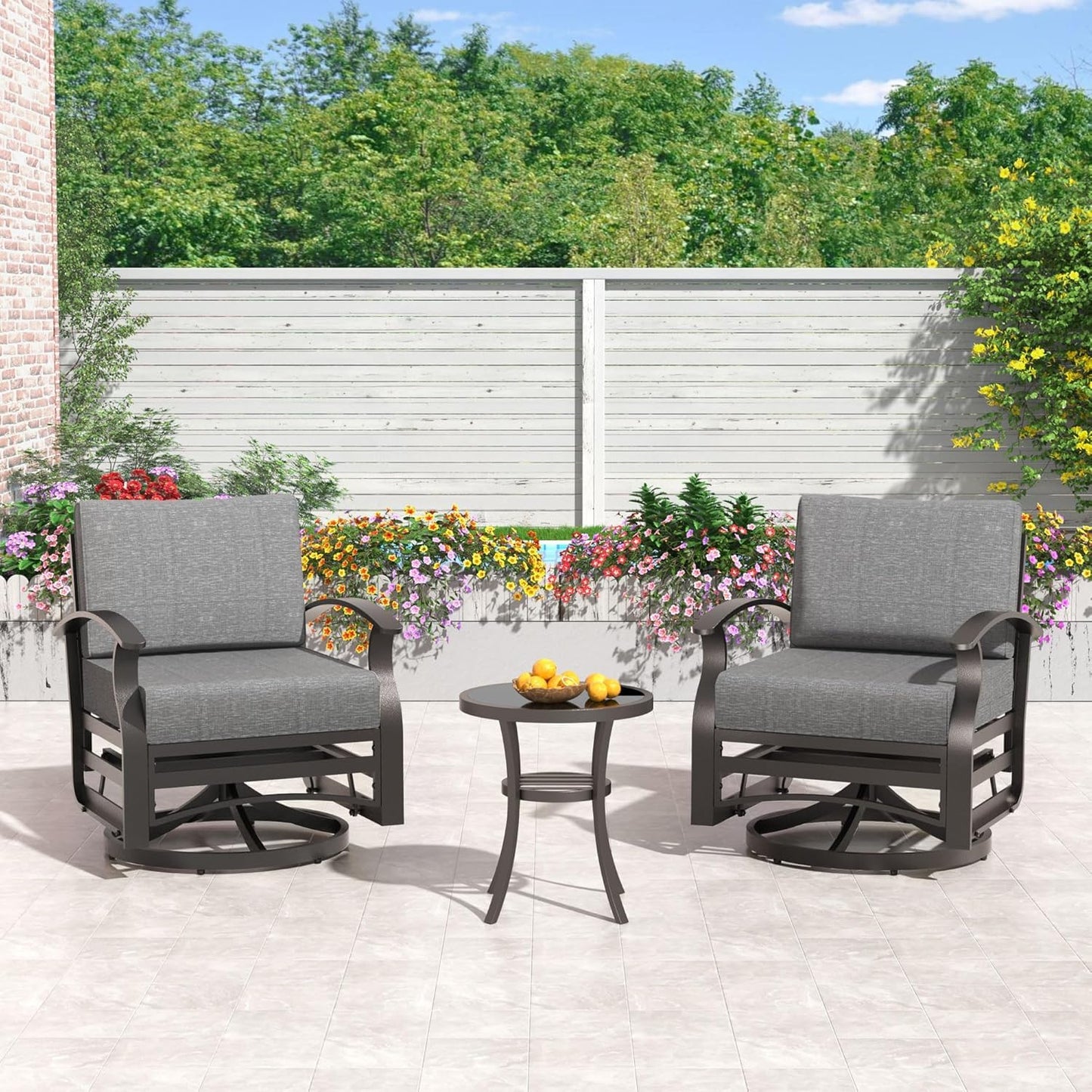 Gotland 10 PieceAluminum Patio Furniture Set,Modern Metal Outdoor Patio Furniture w/5.1'' Thick Cushion,Swivel Chairs and Round Coffee Table,Patio Conversation Sets for Porch,Deck