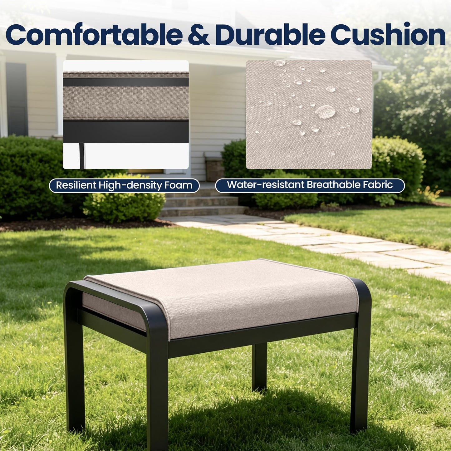 ALAULM 2PCS Aluminum Outdoor Ottomans with Removable Cushion, Oversized Outdoor Footstools, Additional Seating, Multipurpose Outdoor Footrests for Balcony, Garden, Sand