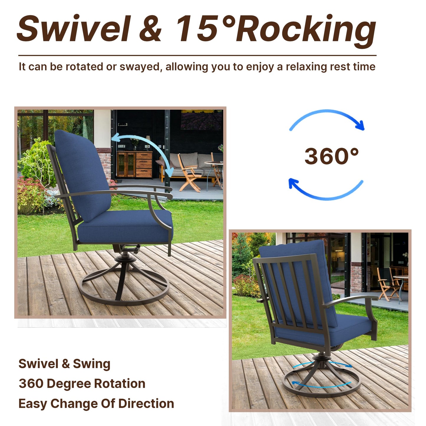 Gotland 10PCS Outdoor Patio Dining Set with 13.6ft Double-Sided Patio Umbrella, Patio Table and Chairs Metal Outdoor Patio Furniture Set, Dining Table Set with 8 Swivel Chairs