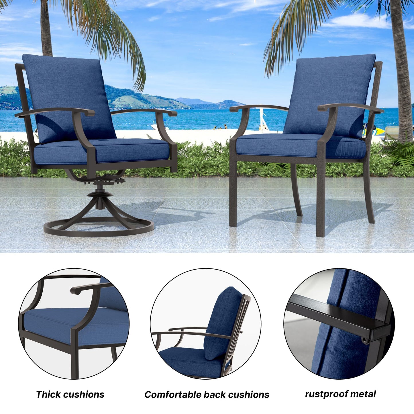 Gotland 8PCS Outdoor Patio Dining Set with 13.6ft Double-Sided Patio Umbrella, Patio Table and Chairs Metal Outdoor Patio Furniture Set, Dining Table Set with 2 Swivel Chairs