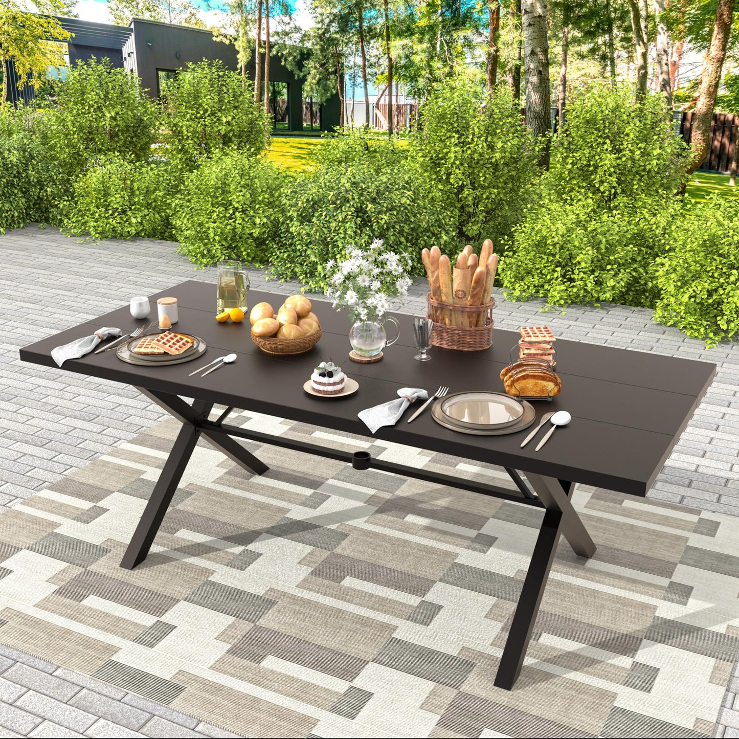 Gotland 9 Piece Outdoor Dining Set, Metal Outdoor Table,6 Single chairs and 2 Swivel Chairs , Patio Furniture Set with Waterproof Cushions, Patio Dining Sets for Backyard Deck ,Sand