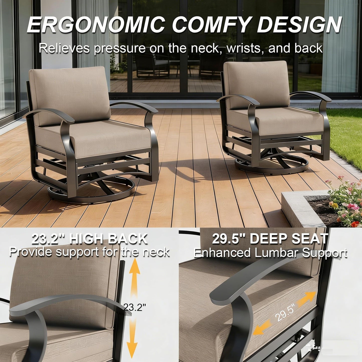 Gotland Aluminum Patio Furniture Set,7 Pieces 10 Seat Metal Outdoor Furniture Conversation Set w/Swivel Chairs
