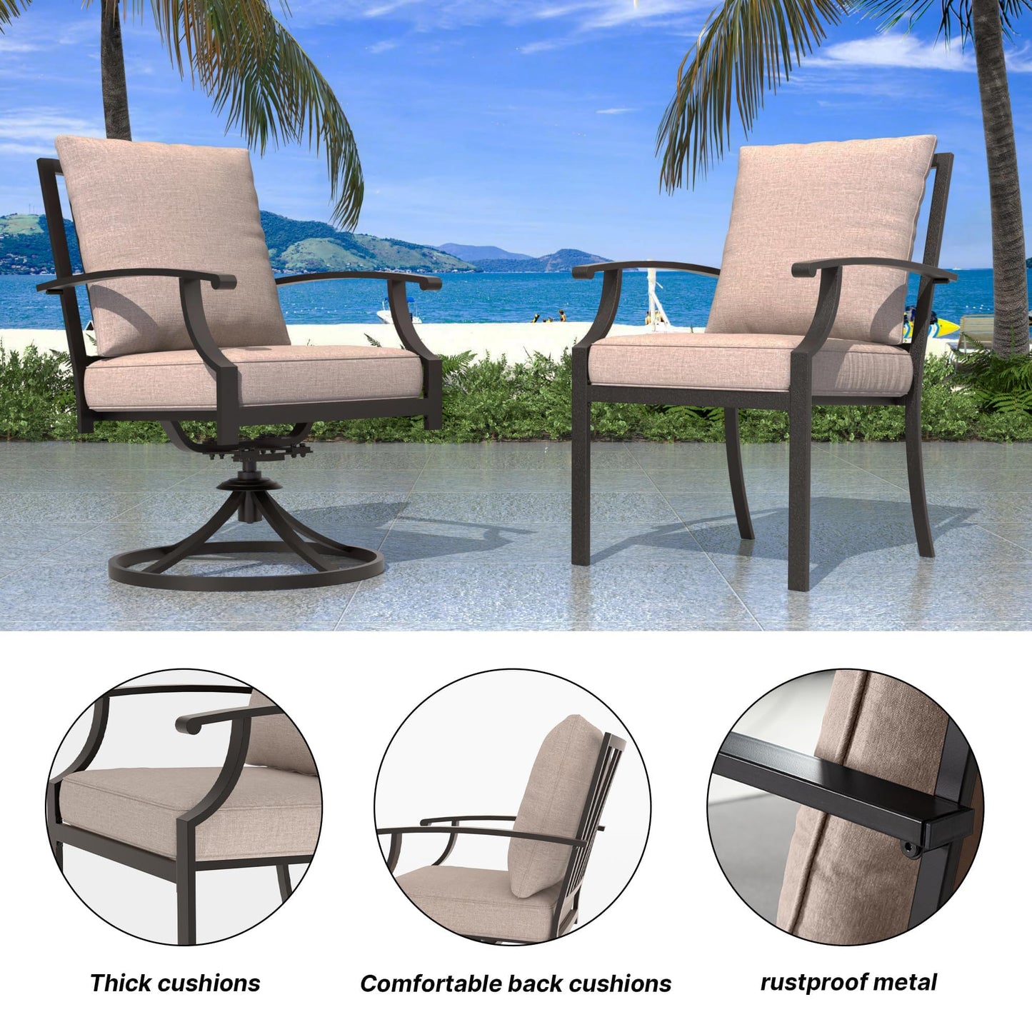 Gotland 8PCS Outdoor Patio Dining Set with 13.6ft Double-Sided Patio Umbrella, Patio Table and Chairs Metal Outdoor Patio Furniture Set, Dining Table Set with 2 Swivel Chairs