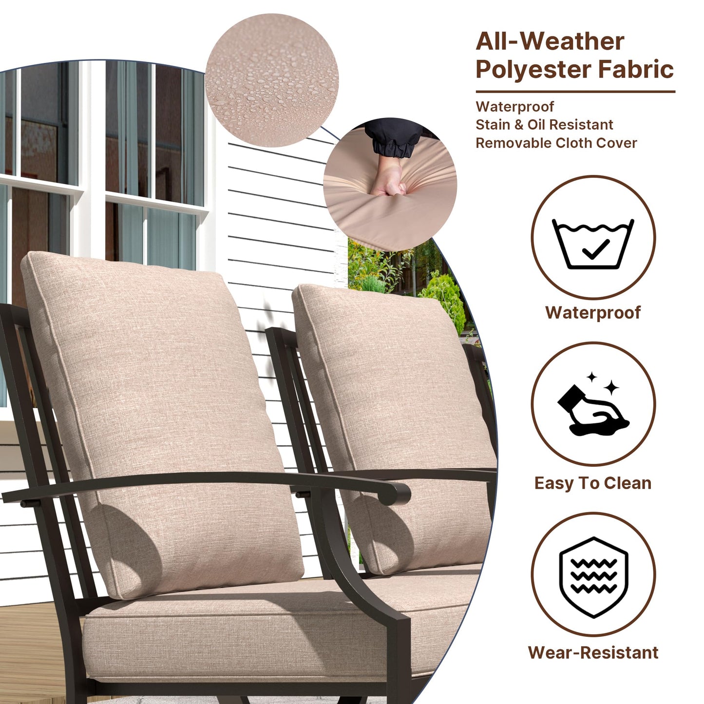Gotland 9 Piece Outdoor Dining Set, Metal Outdoor Table,6 Single chairs and 2 Swivel Chairs , Patio Furniture Set with Waterproof Cushions, Patio Dining Sets for Backyard Deck ,Sand