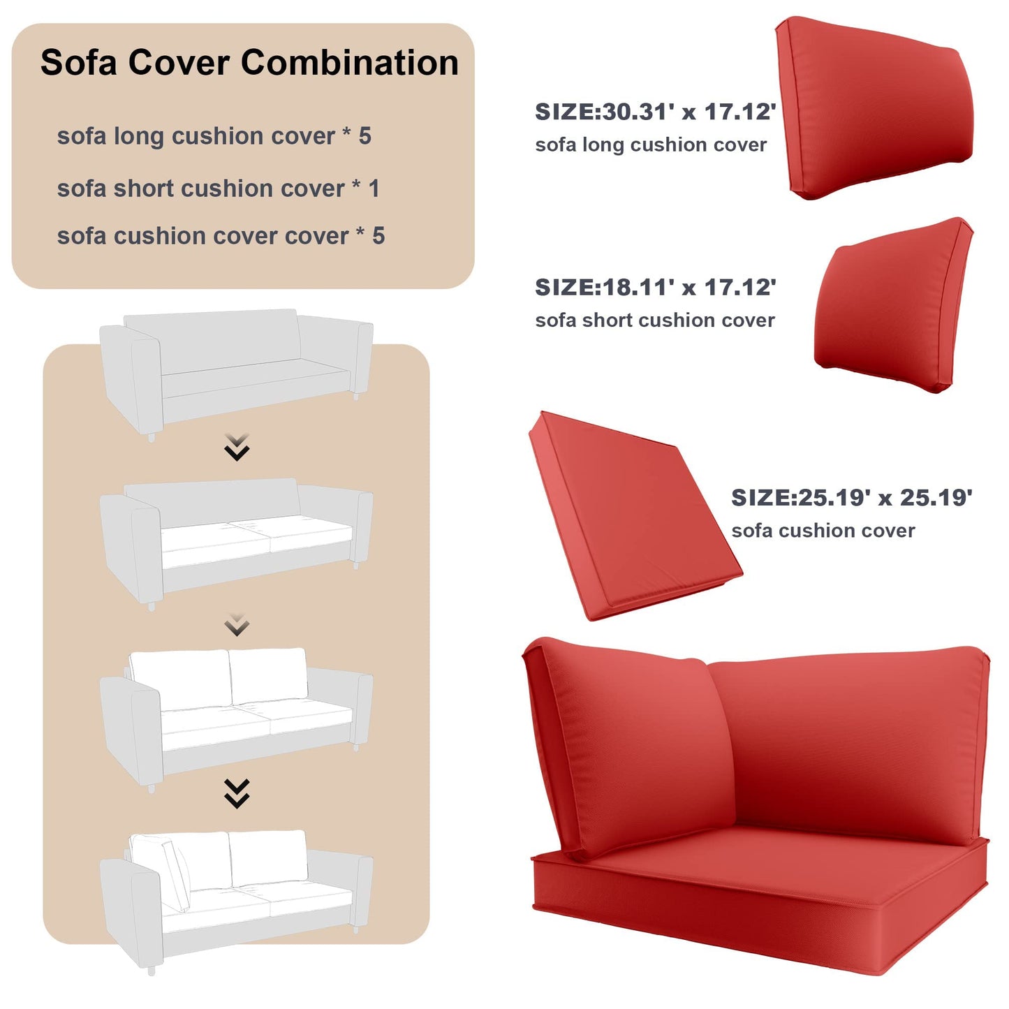 Outdoor Patio Cushion Cover,Washable Furniture Cover,Smooth and Thick Zipper Cover, Polyester Fabric Cover, Suitable for Replacement Sofa Seat,Sand (Slipcover Only)