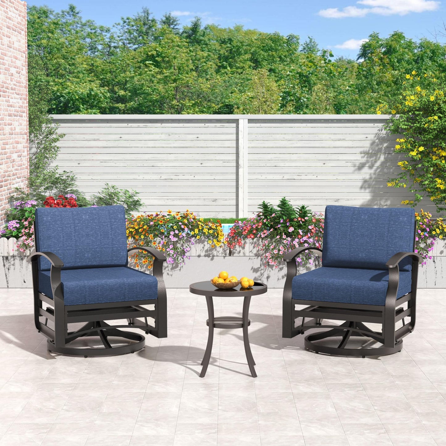 Gotland 10 PieceAluminum Patio Furniture Set,Modern Metal Outdoor Patio Furniture w/5.1'' Thick Cushion,Swivel Chairs and Rectangular Coffee Table,Patio Conversation Sets for Porch,Deck