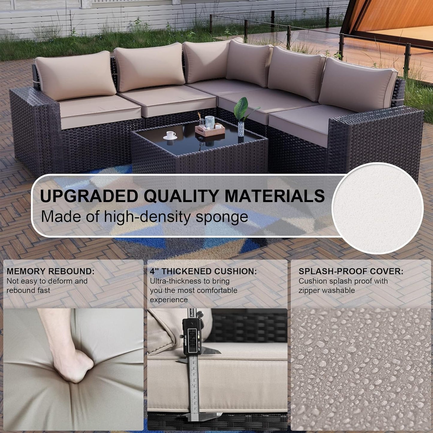 Gotland 6 Pieces Outdoor Patio Furniture Set Rattan Wicker Conversation Set,Wide Armrest