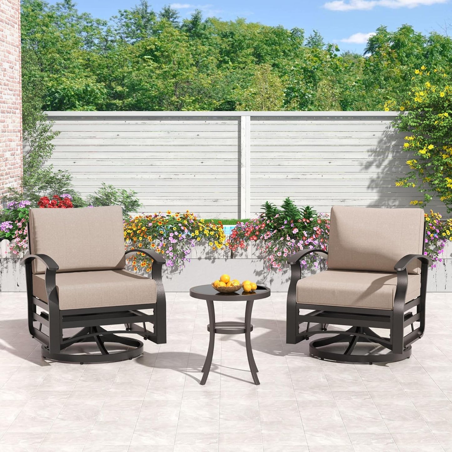 Gotland 10 PieceAluminum Patio Furniture Set,Modern Metal Outdoor Patio Furniture w/5.1'' Thick Cushion,Swivel Chairs and Rectangular Coffee Table,Patio Conversation Sets for Porch,Deck