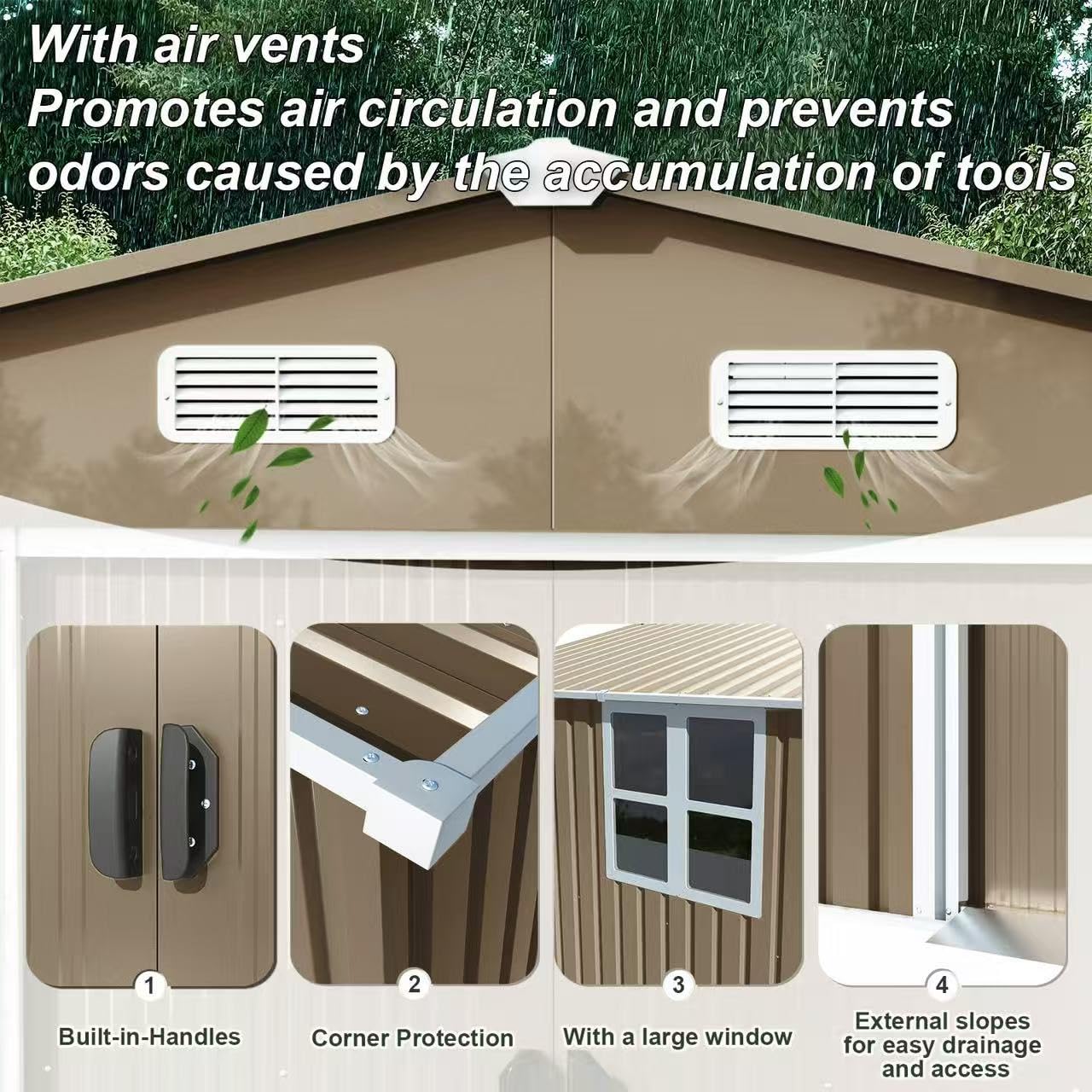 Gotland 10 x 8 FT Metal Tool Storage Shed - Waterproof Outdoor Shed with Lockable Sliding Door & Air Vents for Garden/Backyard