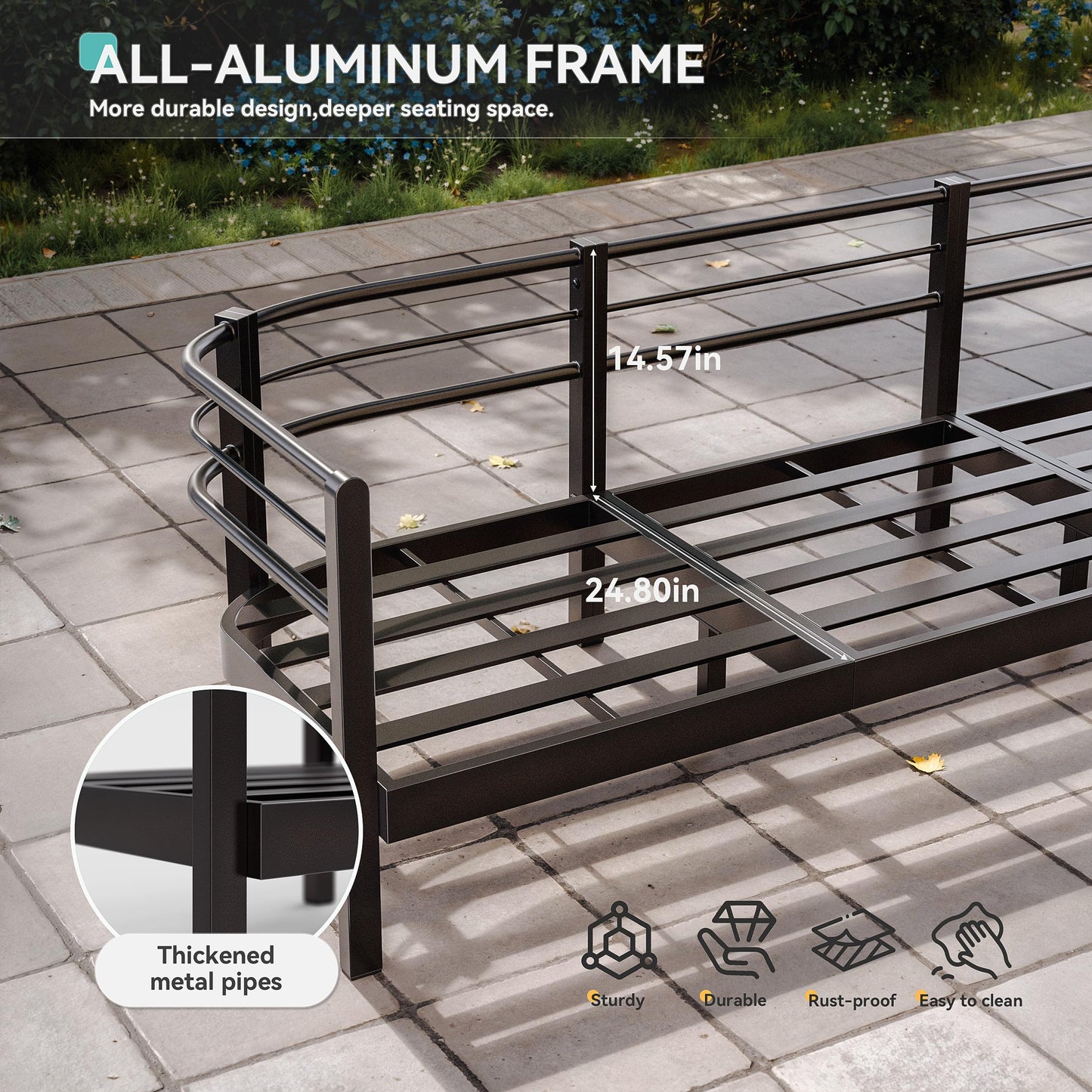 Aluminum Patio Furniture Set,5 Pieces HDPE Rope Patio Conversation Sets with Modular Coffee Table,Metal Outdoor Sectional Furniture w/5.9" Thick Cushions for Porch,Deck,Backyard,Navy Blue