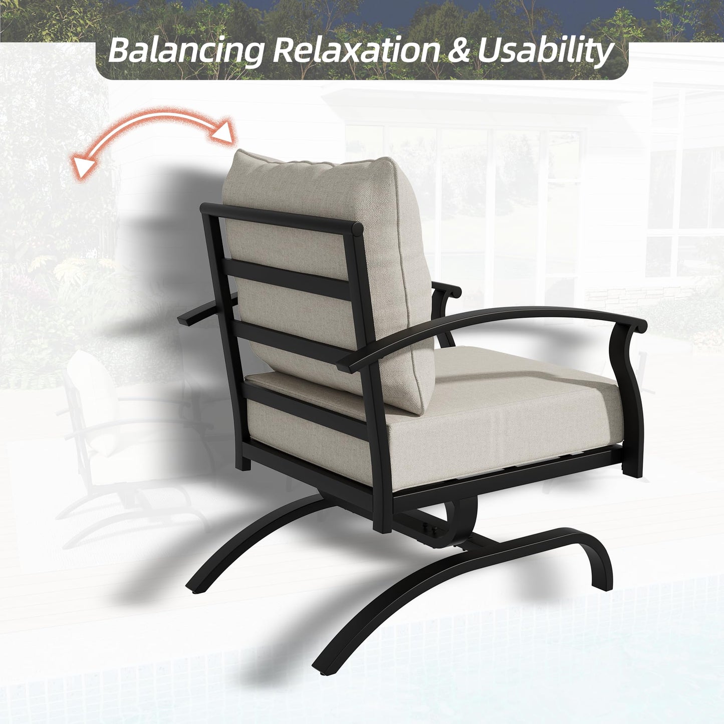 Gotland 2 Pieces Patio Furniture Set, Outdoor Metal Rocking Chair, Patio Bistro Set Rocker with Thickened Cushions for Porch Garden Deck